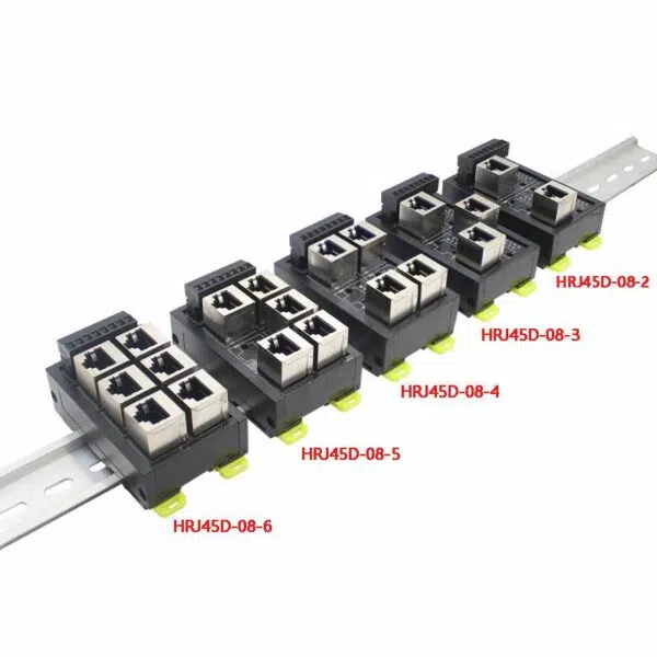 RJ45 Terminal Block Module DIN Rail Mounted - 2 Ports，3 Ports，4 Ports，5 Ports，6 Ports | HRJ45D-08