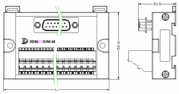 DIN Rail DB25 Male to Terminal Block Adapter | HDM25M-M - 图片 2