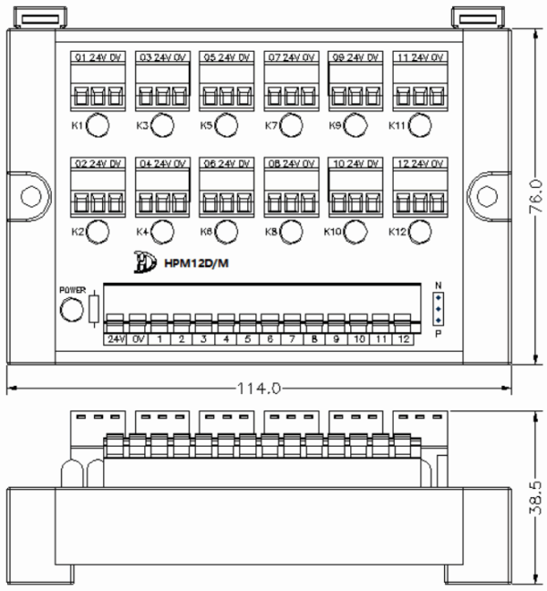 8-Channel Sensor Terminal Block with Flange Spring Clamp | HPM08DM - 图片 2