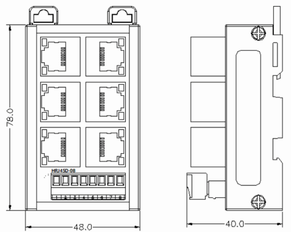 DIN Rail Spring RJ45 to Terminal Module - 2 Ports，3 Ports，4 Ports，5 Ports，6 Ports | HRJ45D-08S - 图片 2