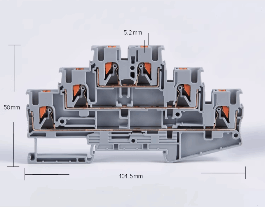 PT2.5-3L push in din rail terminal block