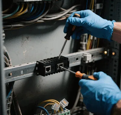 installation of RJ45 DIN Rail Terminal Block