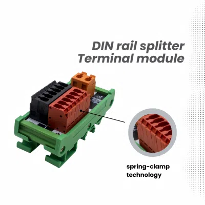 spring-loaded DIN rail splitter module