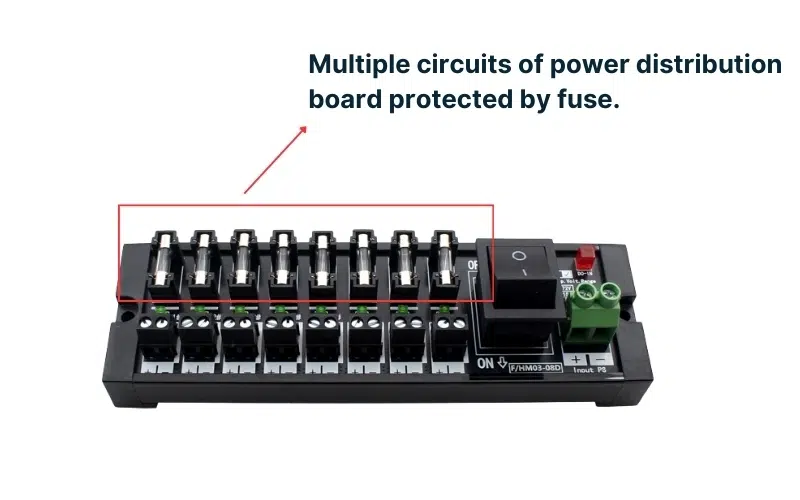 multiple circuits of power distribution board protected by fuse