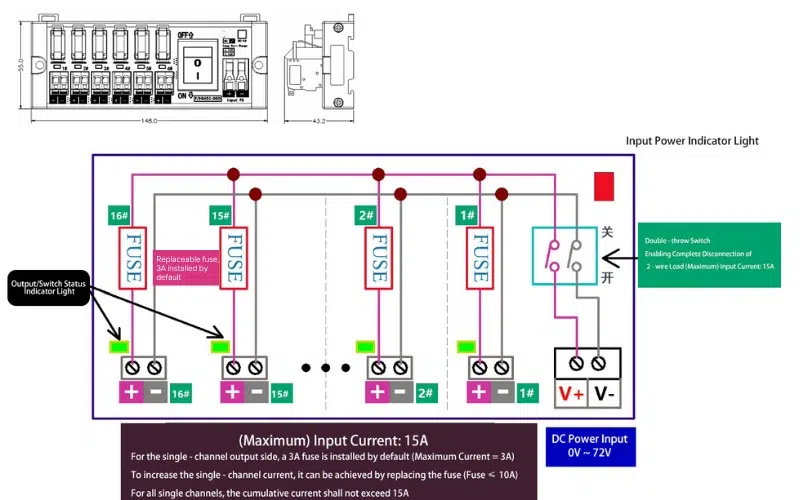 the circuit diagram of a compact power splitter with fuse