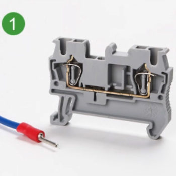 Strip 8–10 mm insulation and prepare wire for ST push-in terminal block
